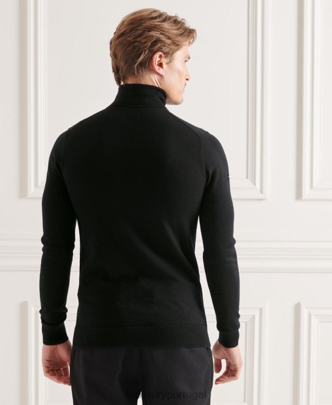 suéter gola alta merino studios homens preto roupas Superdry 2208H1311