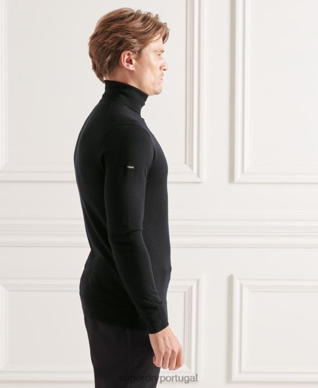 suéter gola alta merino studios homens preto roupas Superdry 2208H1311
