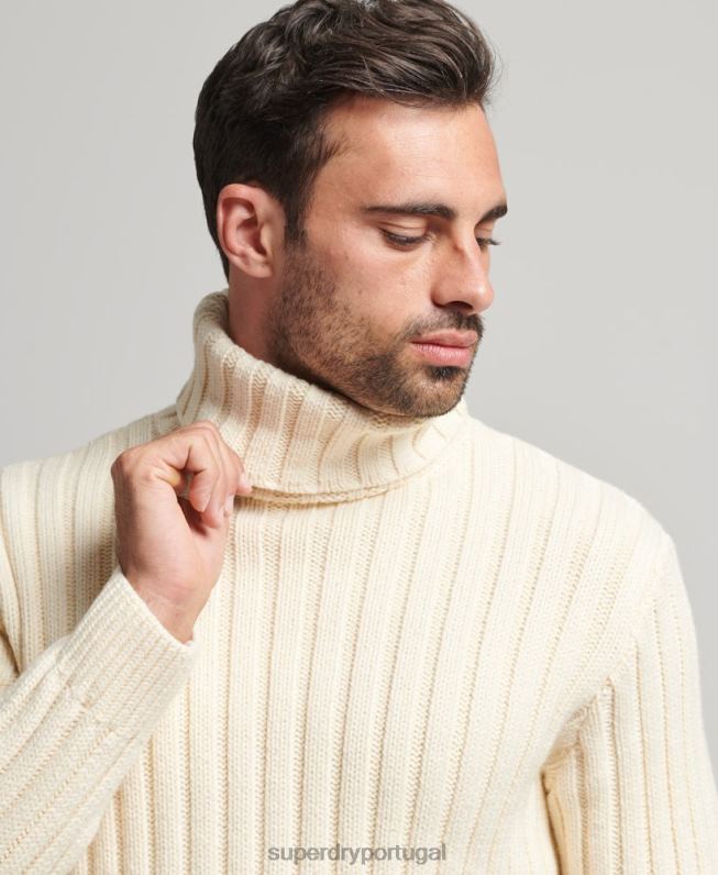 suéter gola alta mescla merino homens creme roupas Superdry 2208H5238
