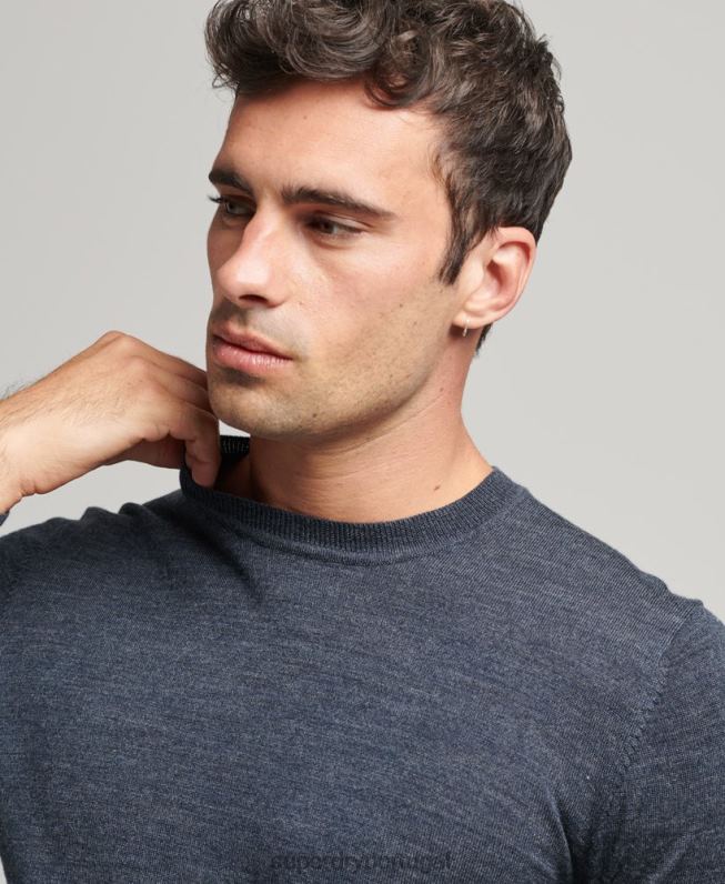 suéter gola careca merino homens azul roupas Superdry 2208H1260