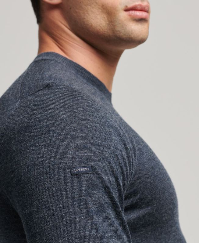 suéter gola careca merino homens azul roupas Superdry 2208H1260