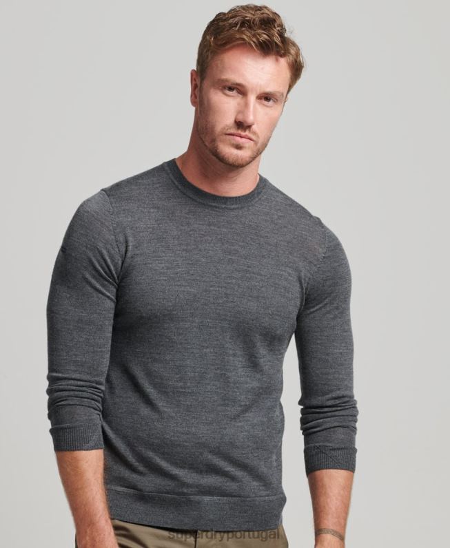 suéter gola careca merino homens cinza escuro roupas Superdry 2208H1257