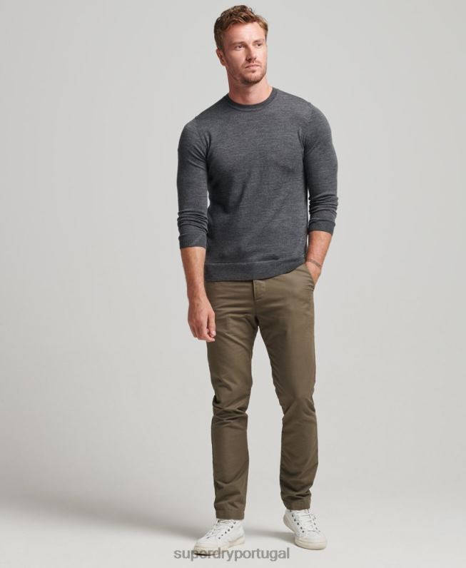 suéter gola careca merino homens cinza escuro roupas Superdry 2208H1257