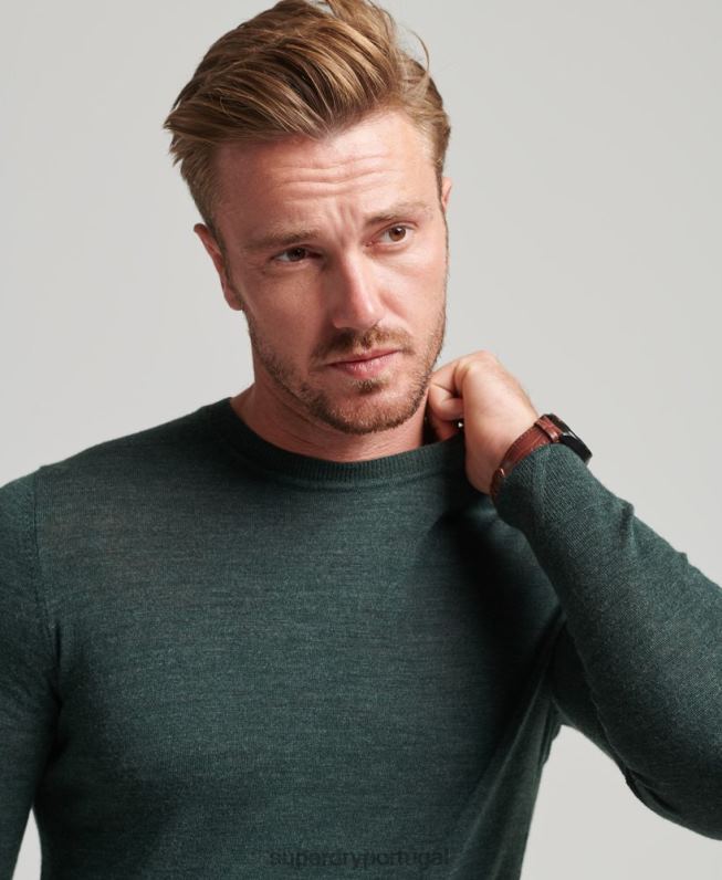 suéter gola careca merino homens cinza escuro roupas Superdry 2208H1271