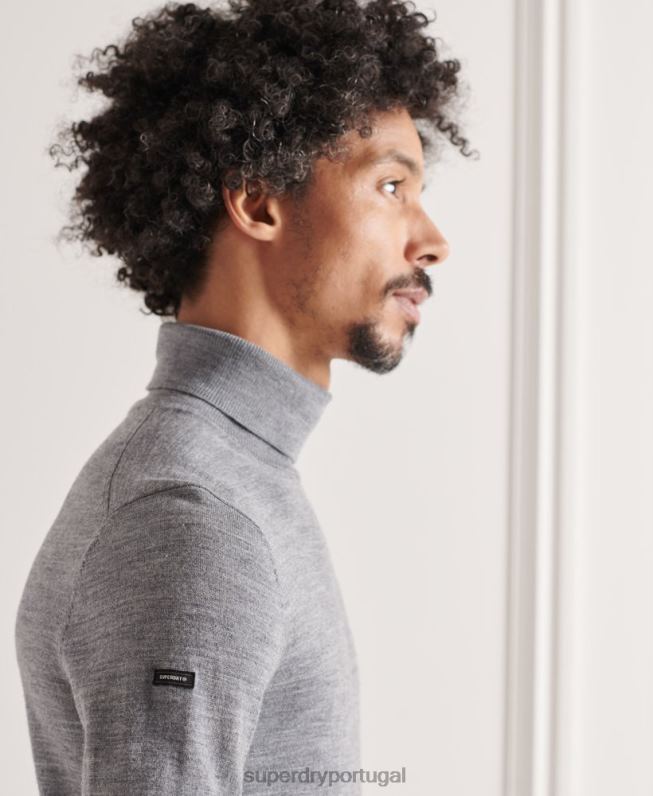 suéter gola rolê merino homens cinza claro roupas Superdry 2208H1335