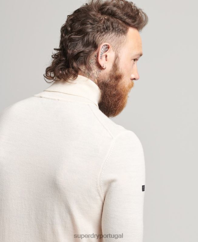 suéter gola rolê merino homens creme roupas Superdry 2208H1292