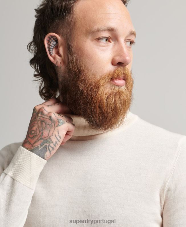 suéter gola rolê merino homens creme roupas Superdry 2208H1292