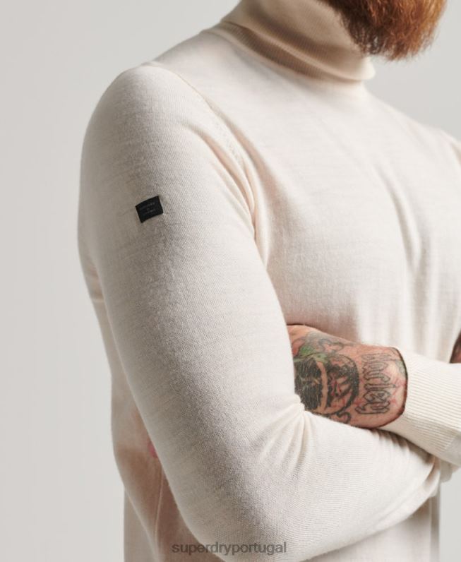 suéter gola rolê merino homens creme roupas Superdry 2208H1292