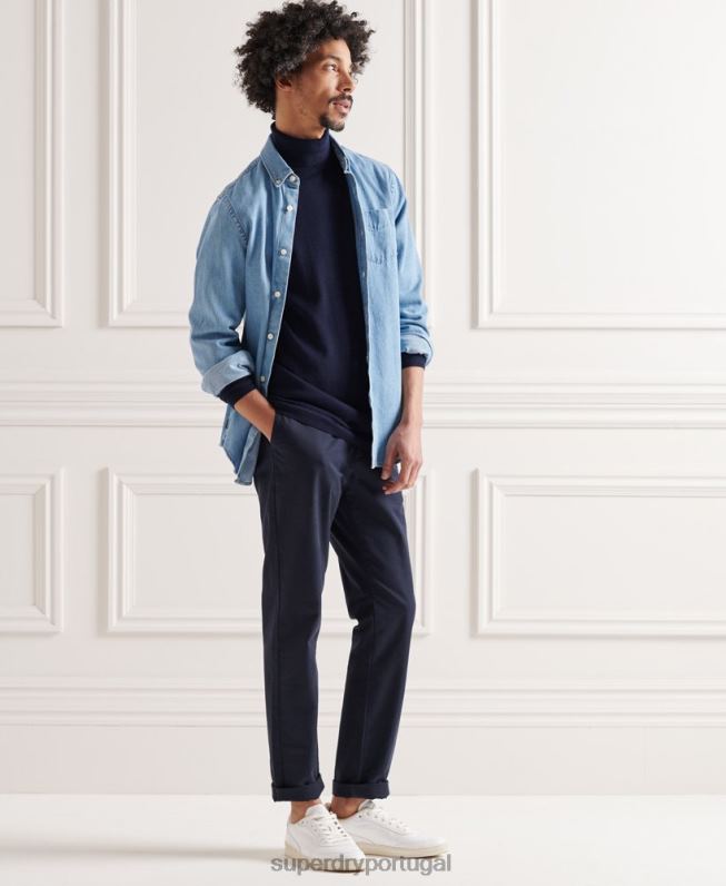 suéter gola rolê merino homens marinha roupas Superdry 2208H1346