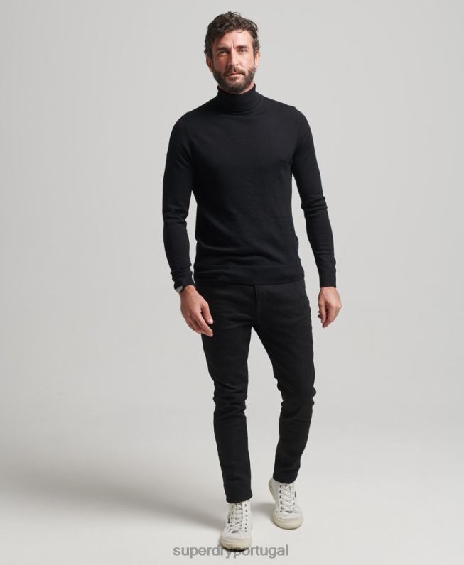 suéter gola rolê merino homens preto roupas Superdry 2208H1321