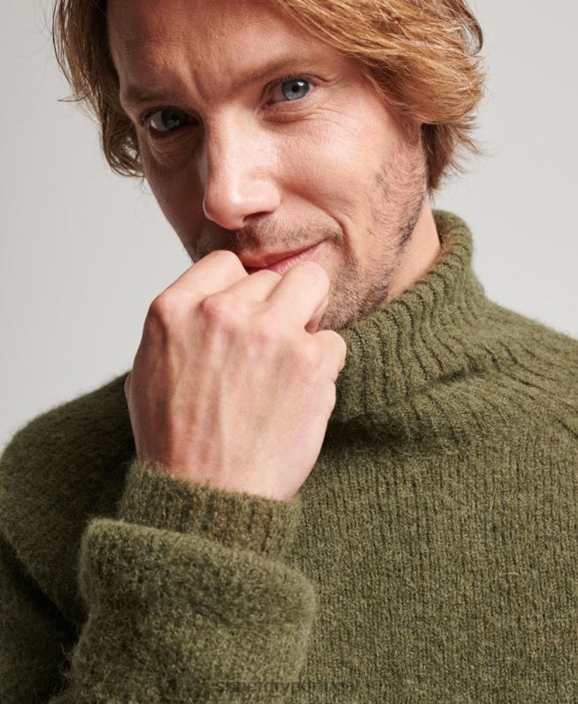 suéter gola roliça volumosa studios homens caqui roupas Superdry 2208H5269