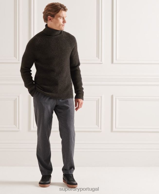 suéter gola roliça volumosa studios homens cinza escuro roupas Superdry 2208H5329