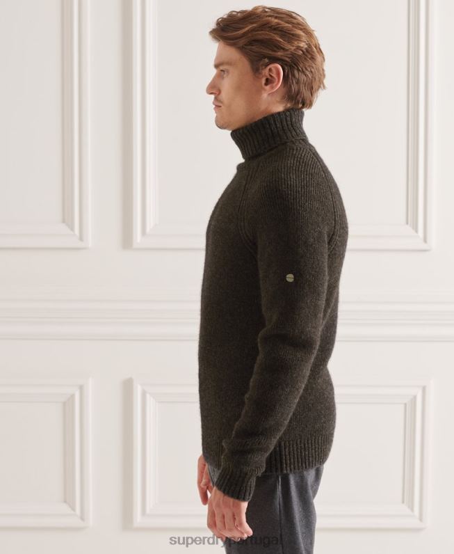 suéter gola roliça volumosa studios homens cinza escuro roupas Superdry 2208H5329