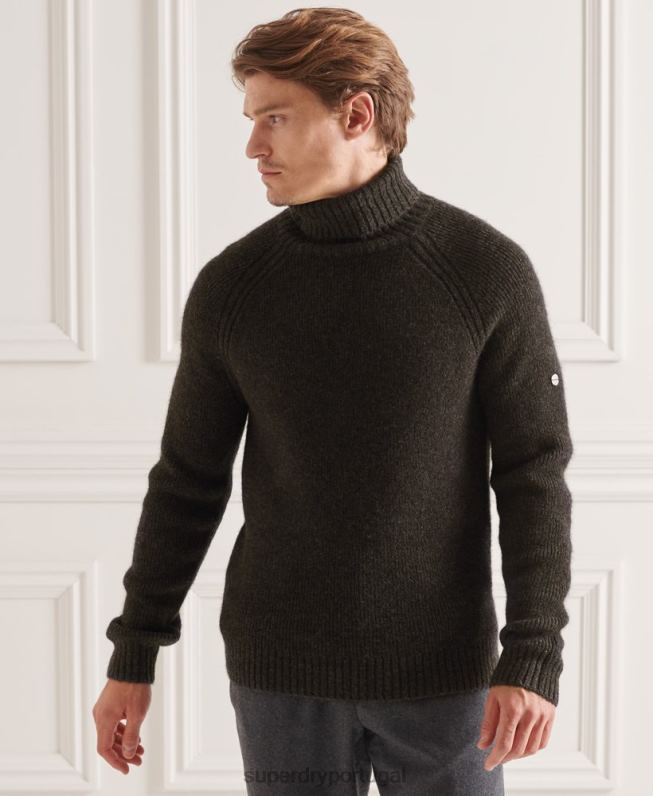suéter gola roliça volumosa studios homens cinza escuro roupas Superdry 2208H5329