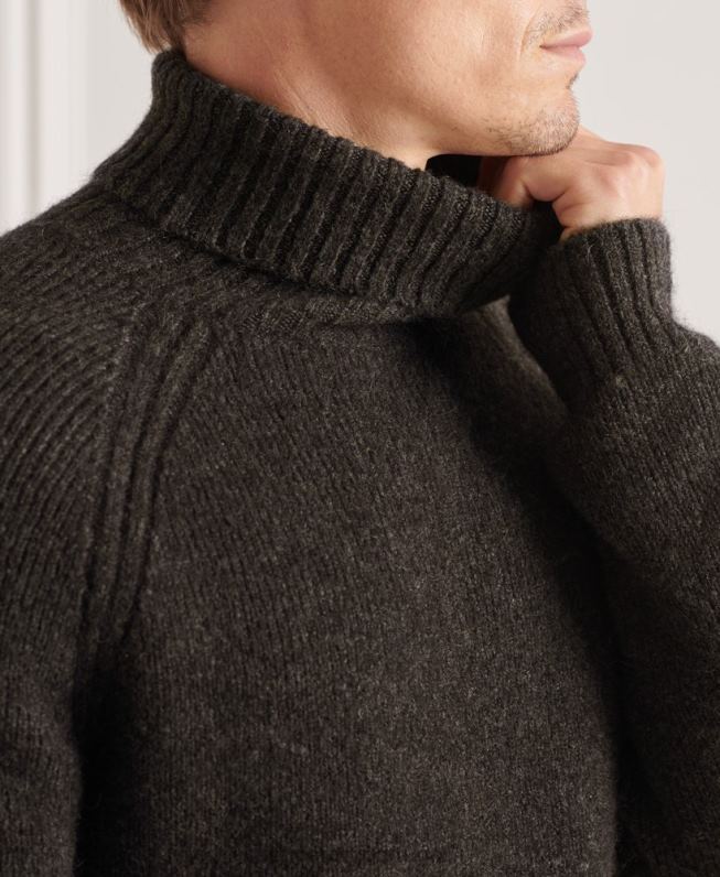 suéter gola roliça volumosa studios homens cinza escuro roupas Superdry 2208H5329