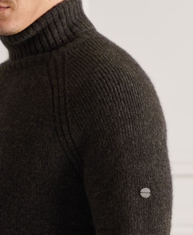 suéter gola roliça volumosa studios homens cinza escuro roupas Superdry 2208H5329