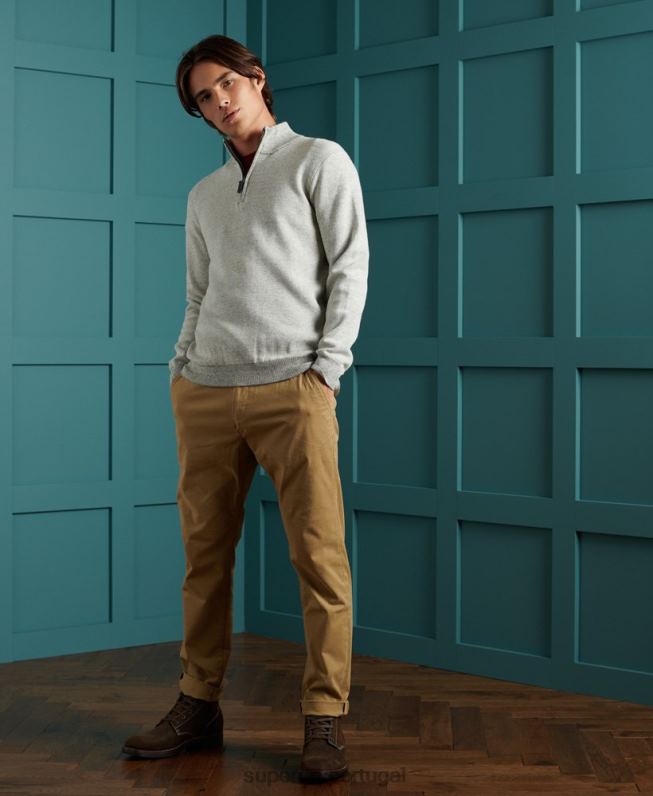 suéter henley de algodão com etiqueta laranja homens cinza claro roupas Superdry 2208H1358