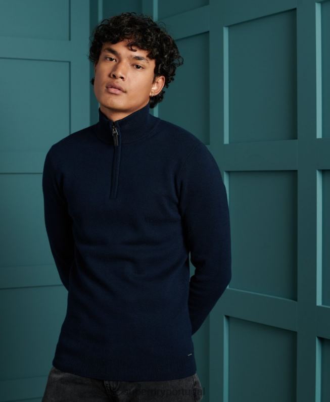 suéter henley de algodão com etiqueta laranja homens marinha roupas Superdry 2208H1345