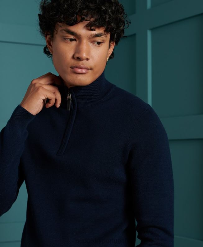 suéter henley de algodão com etiqueta laranja homens marinha roupas Superdry 2208H1345