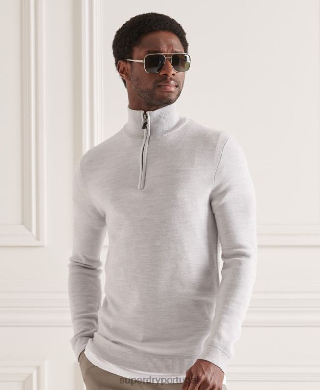 suéter merino henley homens cinza claro roupas Superdry 2208H5320
