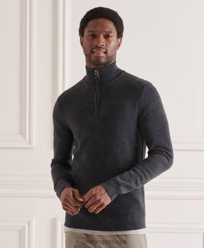suéter merino henley homens cinza escuro roupas Superdry 2208H1339