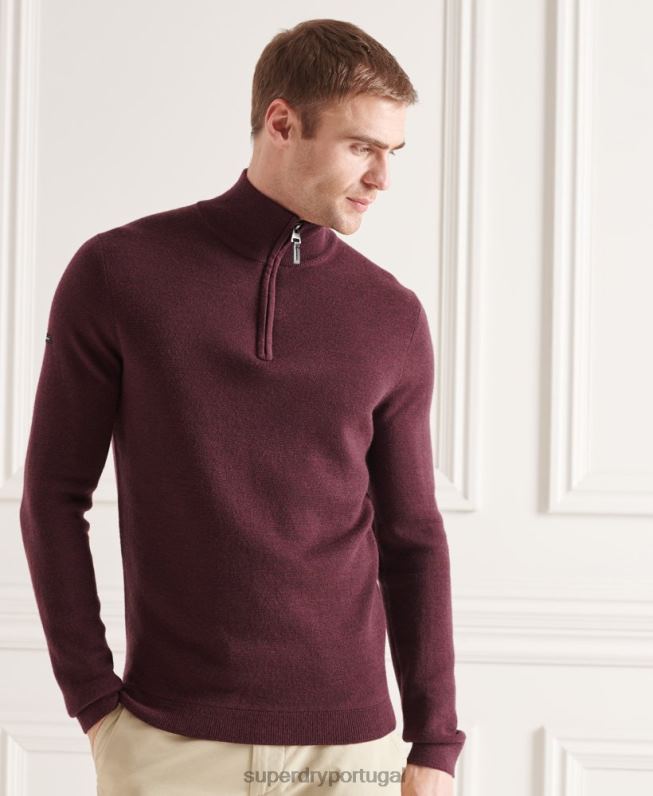 suéter merino henley homens roxo roupas Superdry 2208H5339