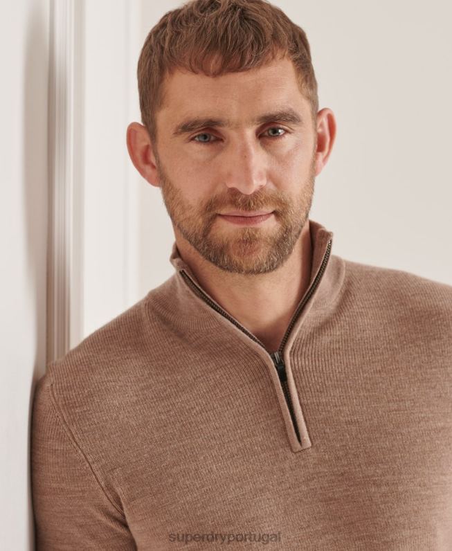 suéter merino henley studios homens bege roupas Superdry 2208H1323