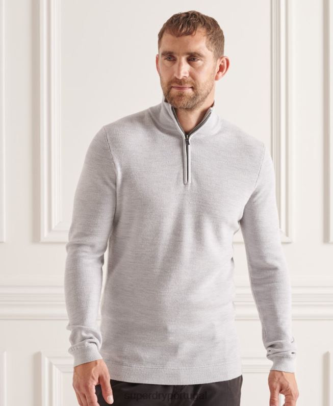 suéter merino henley studios homens cinza claro roupas Superdry 2208H5305