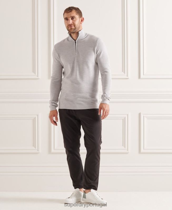 suéter merino henley studios homens cinza claro roupas Superdry 2208H5305