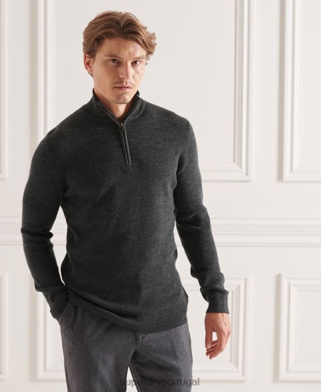 suéter merino henley studios homens cinza escuro roupas Superdry 2208H1293