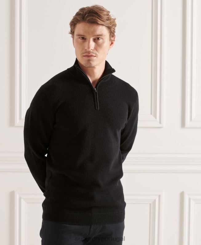 suéter merino henley studios homens preto roupas Superdry 2208H5294