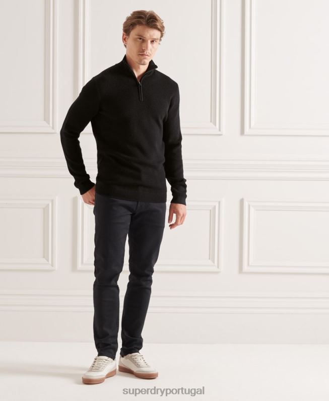 suéter merino henley studios homens preto roupas Superdry 2208H5294