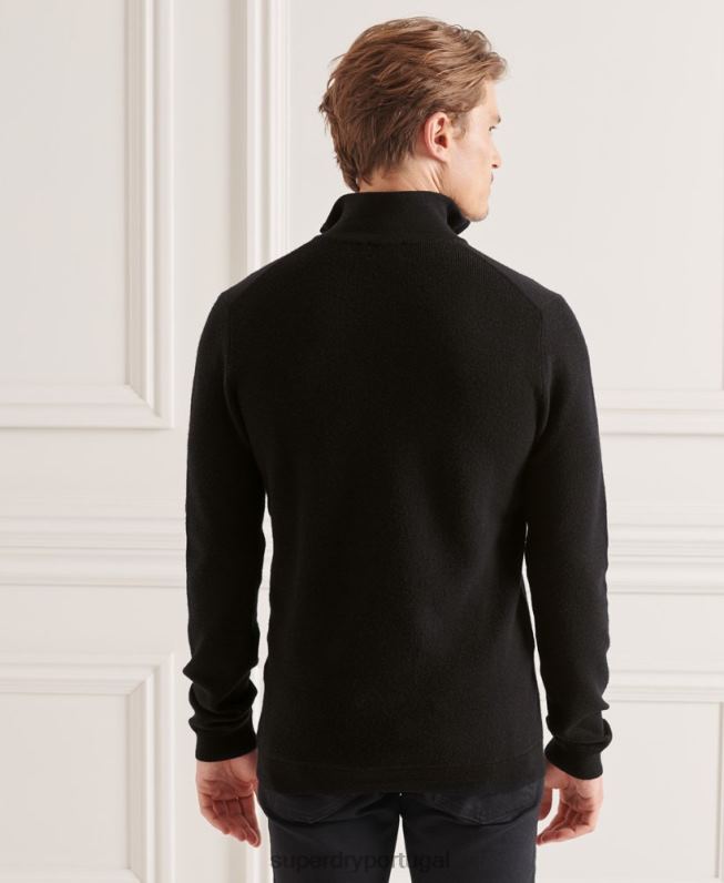 suéter merino henley studios homens preto roupas Superdry 2208H5294