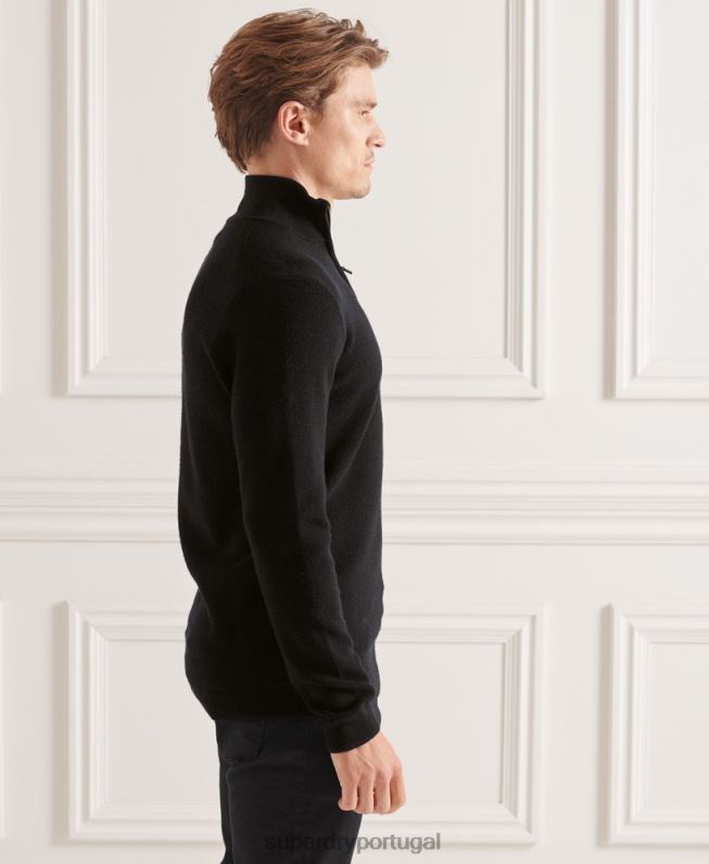suéter merino henley studios homens preto roupas Superdry 2208H5294