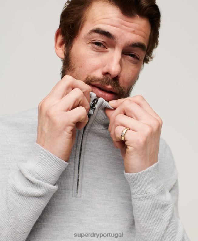 suéter merino meio zíper homens cinza claro roupas Superdry 2208H1252
