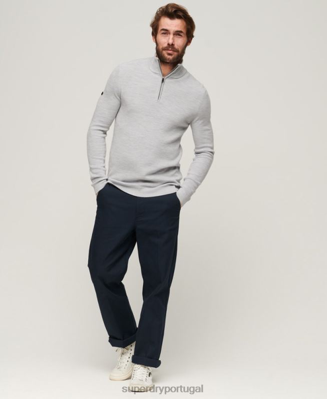 suéter merino meio zíper homens cinza claro roupas Superdry 2208H1252