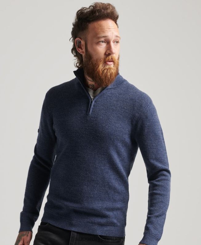 suéter merino meio zíper homens marinha roupas Superdry 2208H1241