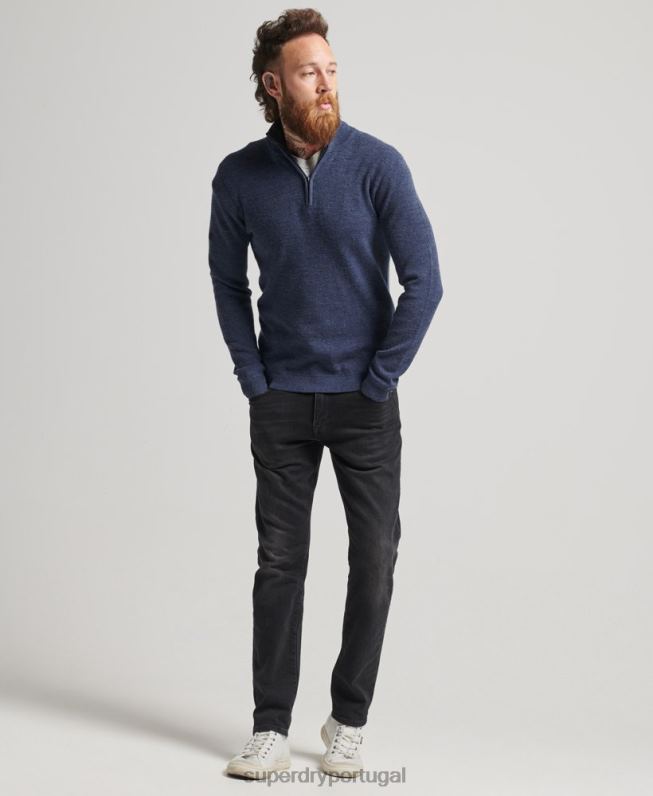 suéter merino meio zíper homens marinha roupas Superdry 2208H1241