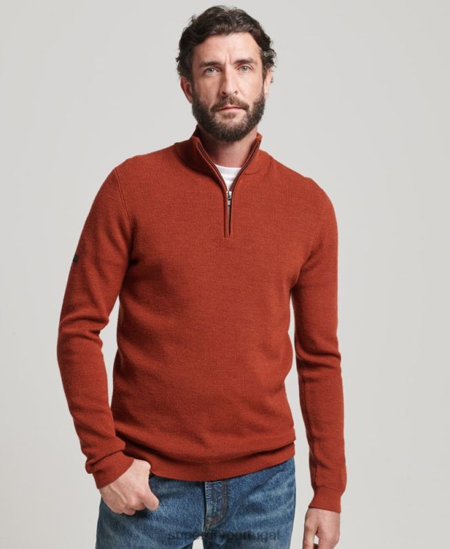 suéter merino meio zíper homens marrom roupas Superdry 2208H1258