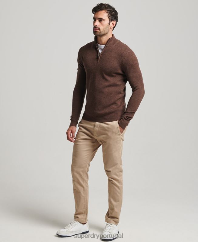 suéter merino meio zíper homens marrom roupas Superdry 2208H1316