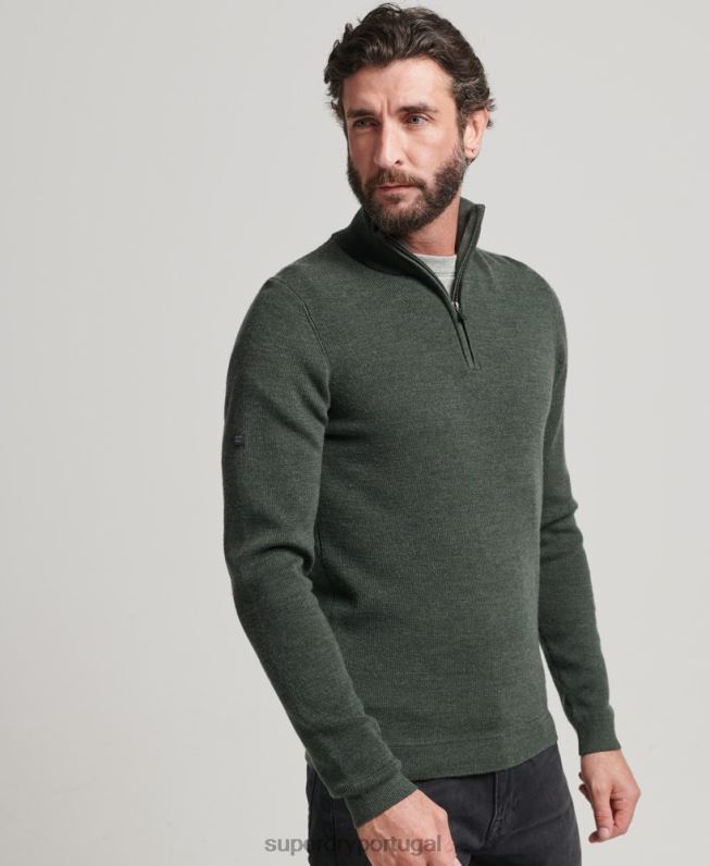 suéter merino meio zíper homens verde roupas Superdry 2208H1244
