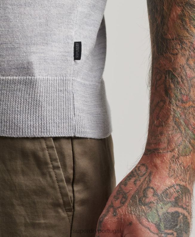 top merino de tricô gola redonda henley homens cinza claro roupas Superdry 2208H1521