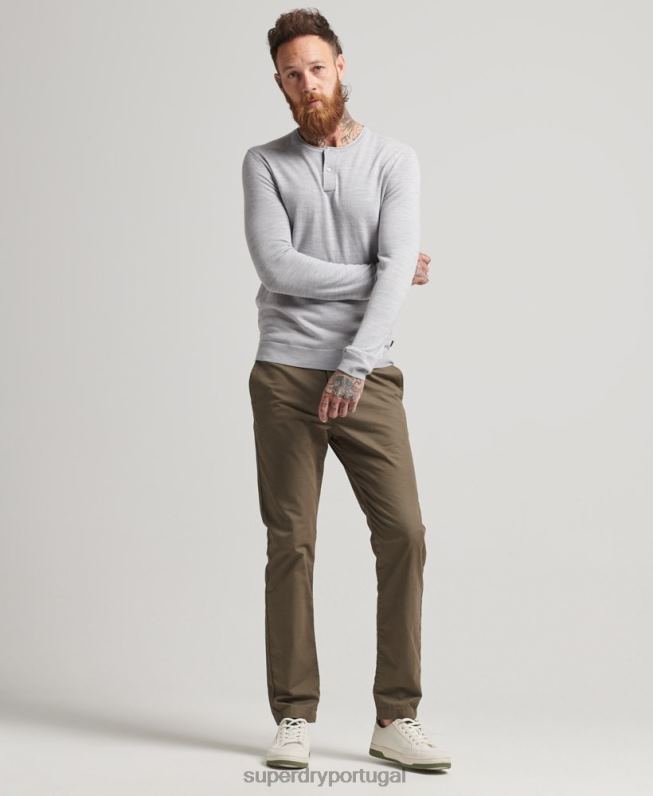 top merino de tricô gola redonda henley homens cinza claro roupas Superdry 2208H1521