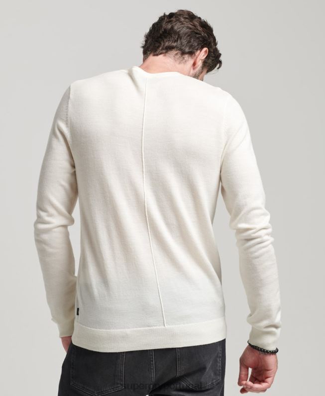 top merino de tricô gola redonda henley homens creme roupas Superdry 2208H1520