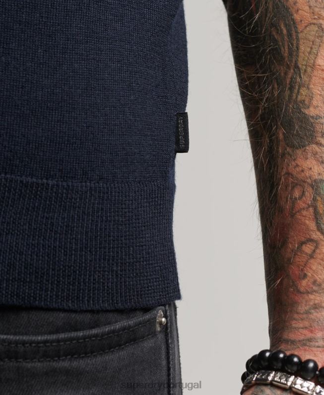 top merino de tricô gola redonda henley homens marinha roupas Superdry 2208H1522