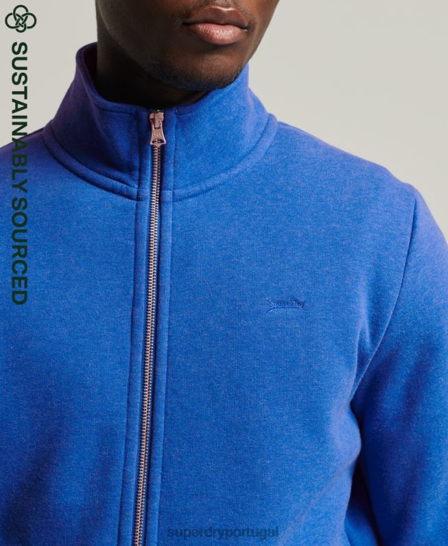 blusa de zíper com logo vintage de algodão orgânico homens azul roupas Superdry 2208H5101