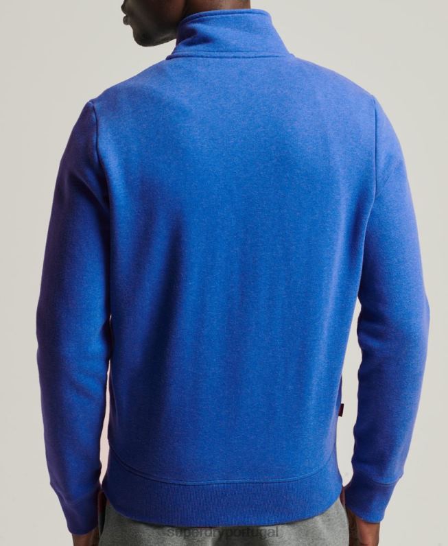 blusa de zíper com logo vintage de algodão orgânico homens azul roupas Superdry 2208H5101