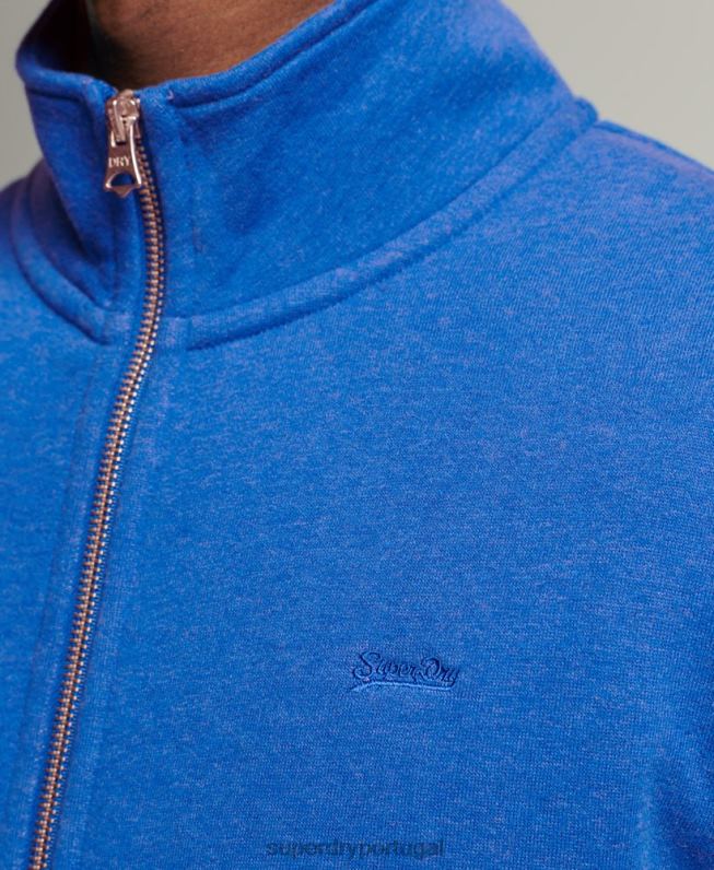 blusa de zíper com logo vintage de algodão orgânico homens azul roupas Superdry 2208H5101