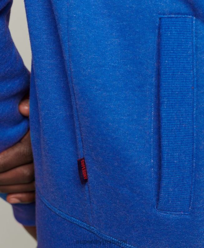 blusa de zíper com logo vintage de algodão orgânico homens azul roupas Superdry 2208H5101