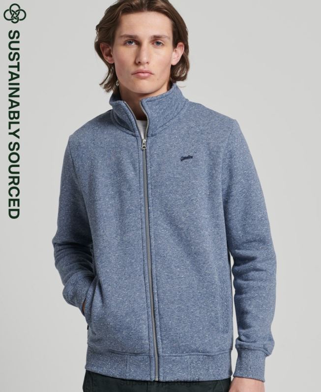 blusa de zíper com logo vintage de algodão orgânico homens azul roupas Superdry 2208H5127